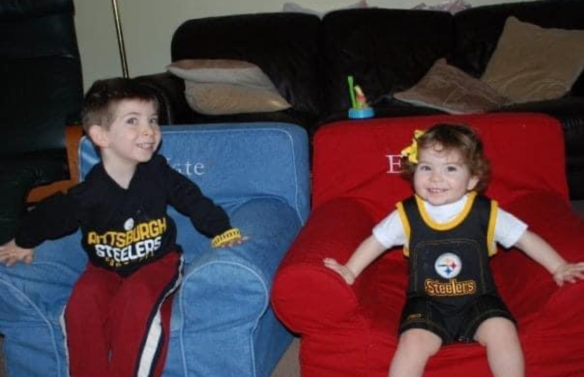 My sister and I when we were toddlers. My love for the Steelers hasn't changed!